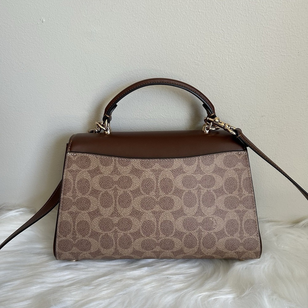 Coach Eliza Brown Signature Canvas Leather Shoulder Bag Excellent - Picture 2 of 11